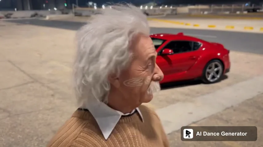 Generated Einstein character with the replacement red coupe after the lens-cover transition